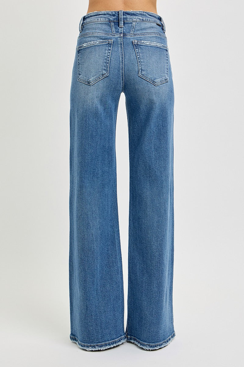 Tanner medium wash high rise wide leg jean