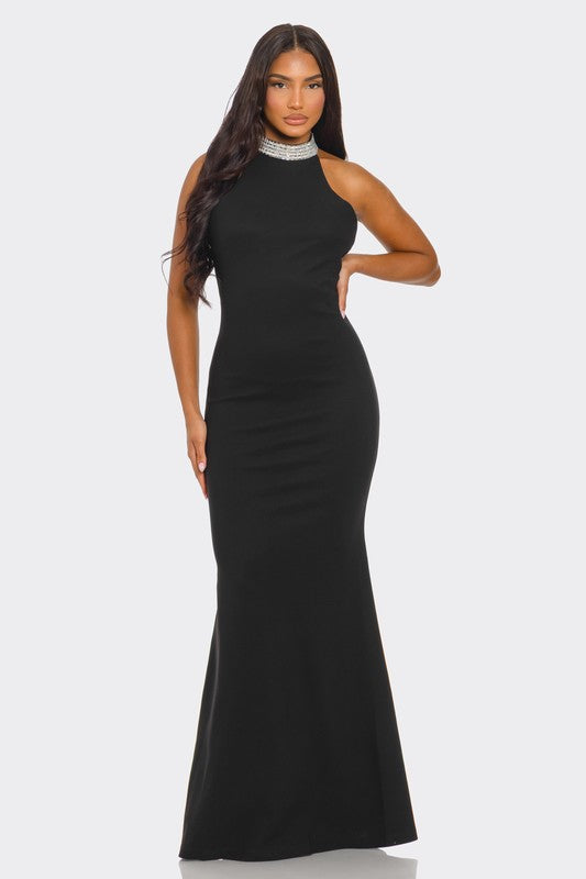 Maddi Rhinestone Halter Formal Dress