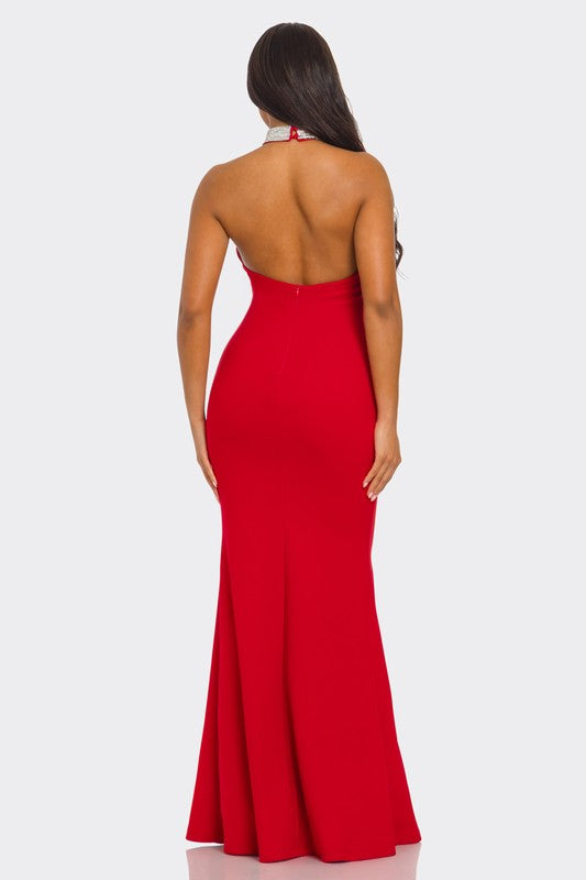 Maddi Rhinestone Halter Formal Dress