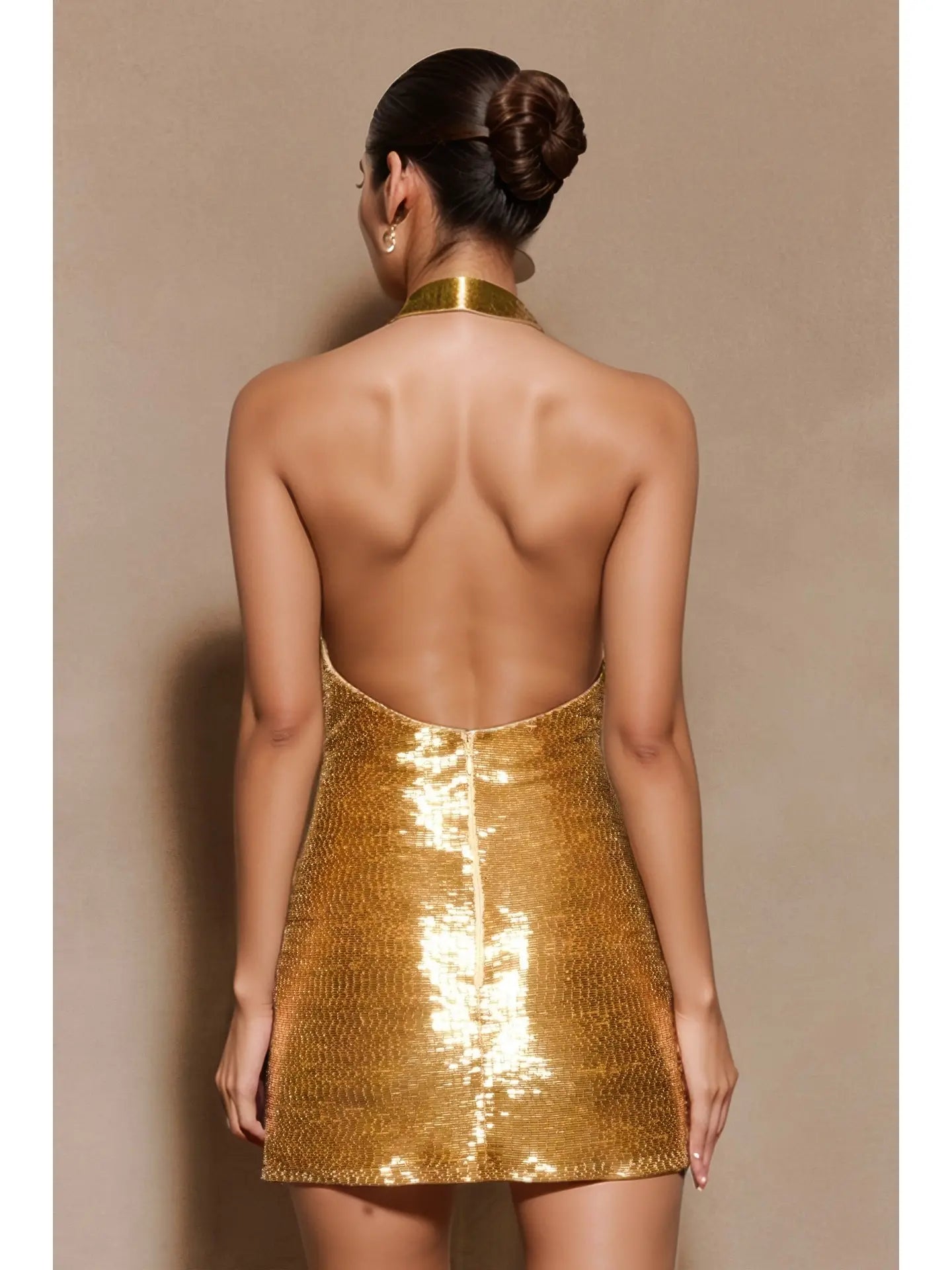 Zena Gold Sequin Halter Neck Mini Dress