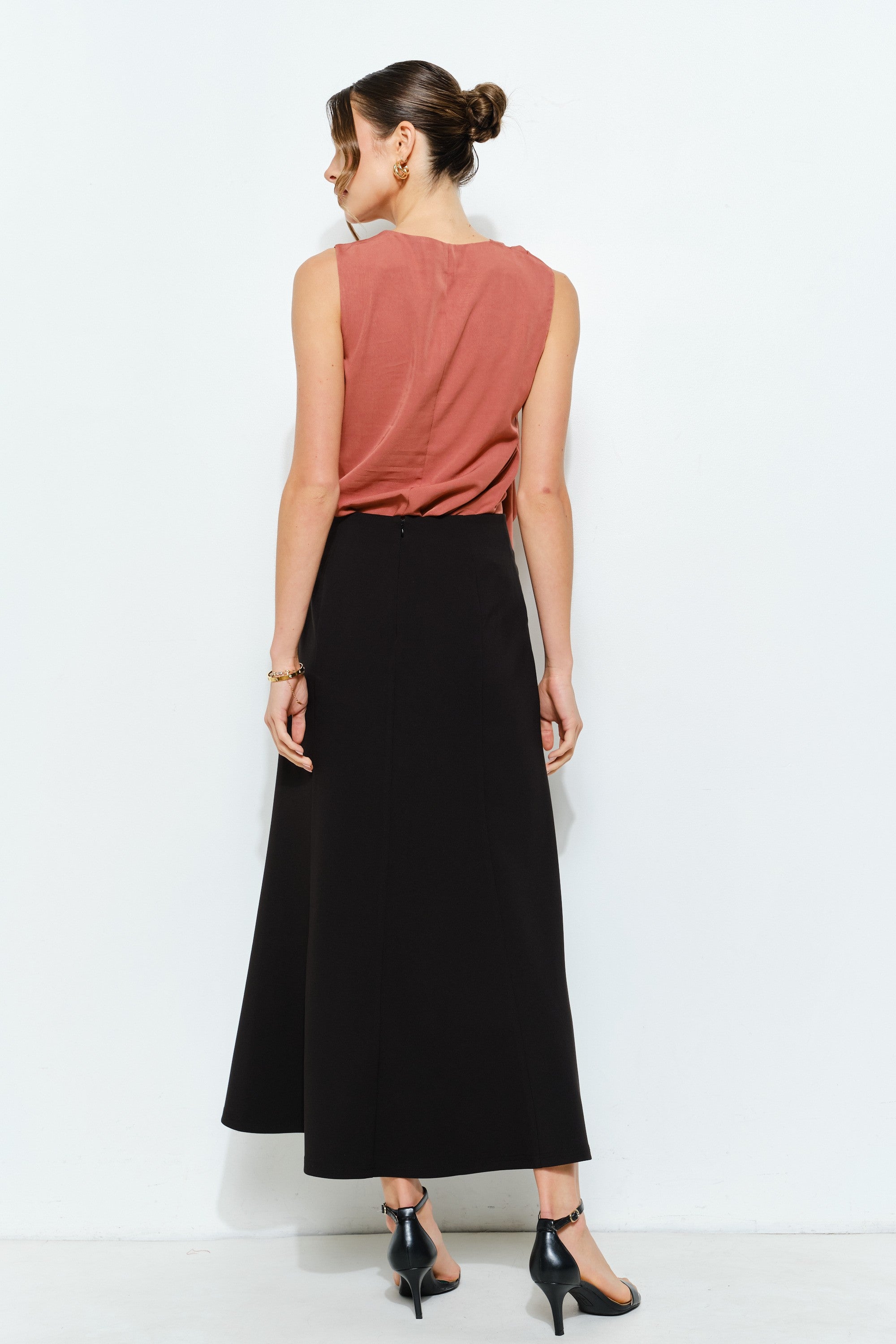 Alita Cinnamon One Shoulder Gold Grommet Side Zipper Top