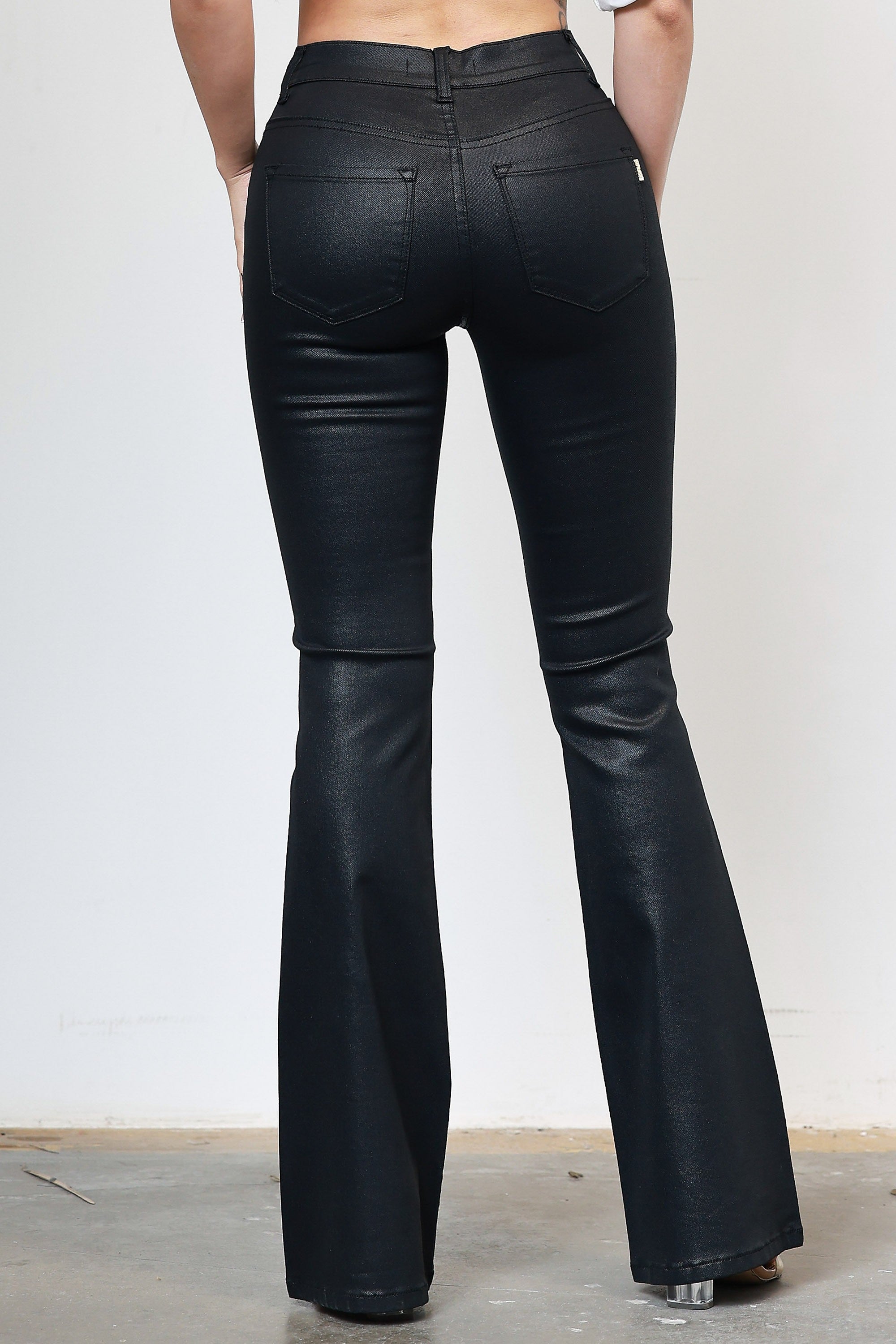 Kelly black coated denim high rise flare