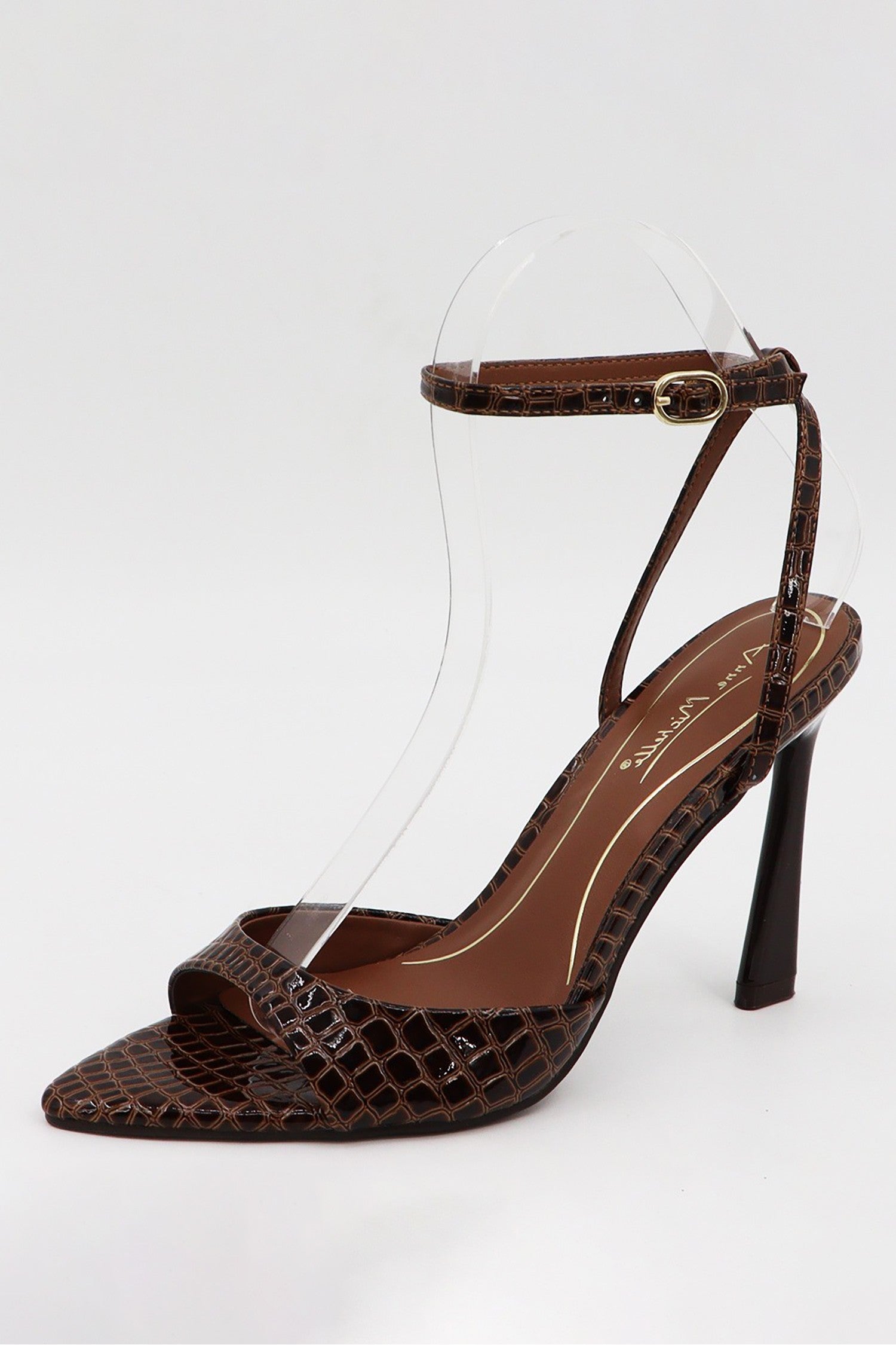 Tomi Dark Chocolate Brown Pointy Toe Crocodile Stiletto Heel Shoe