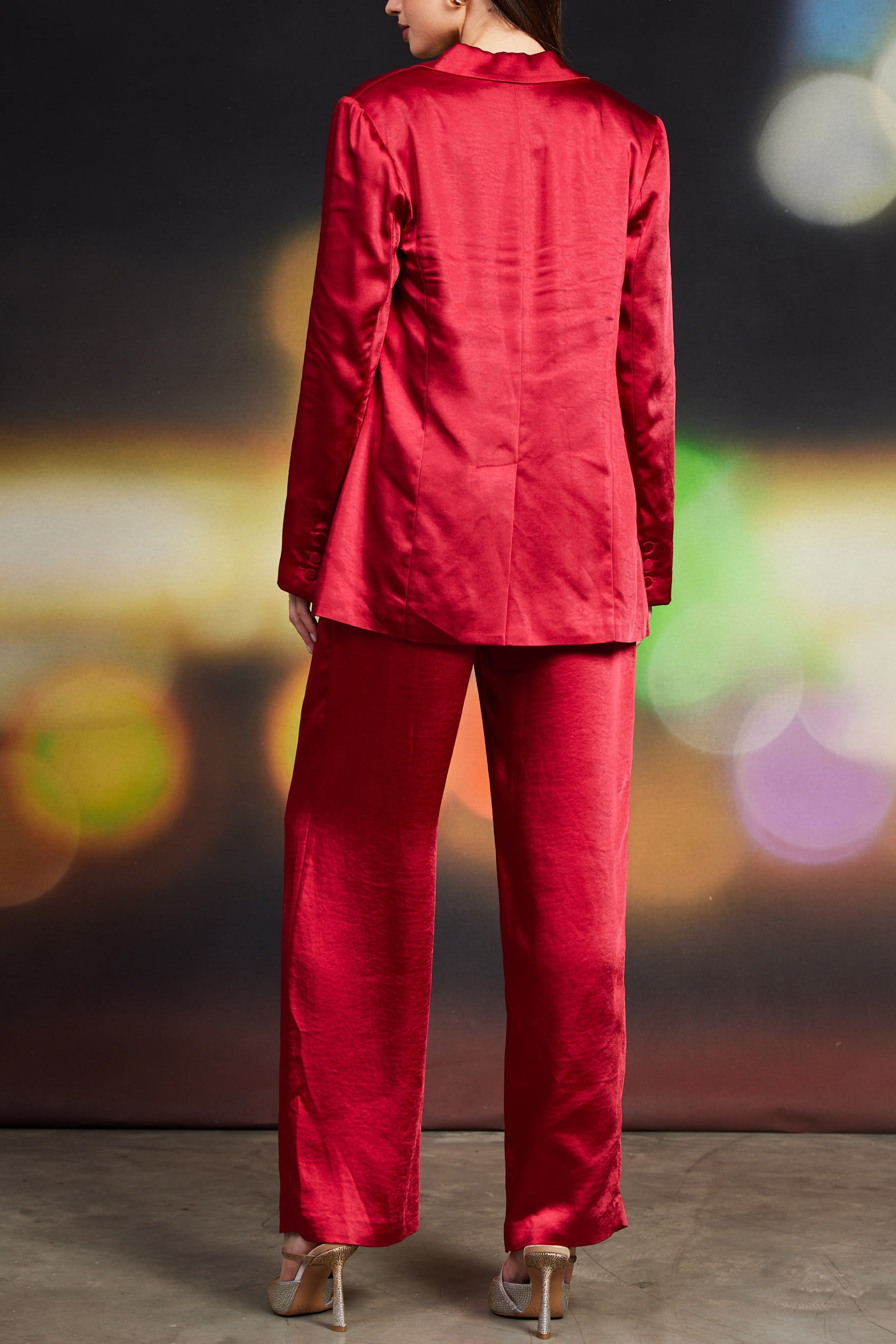 Jayla Red Satin Blazer with Button Front