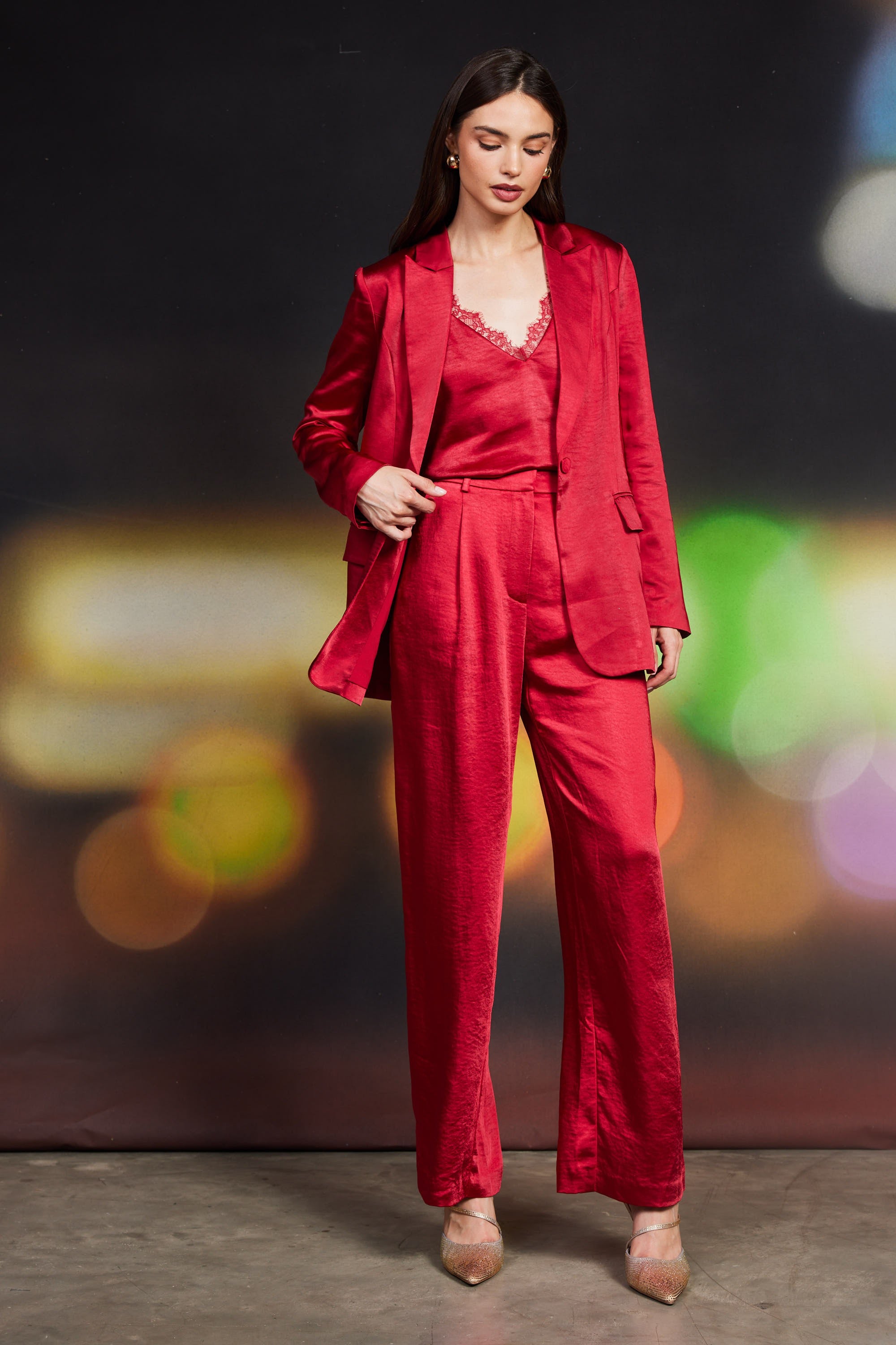 Ayla red satin trouser pant