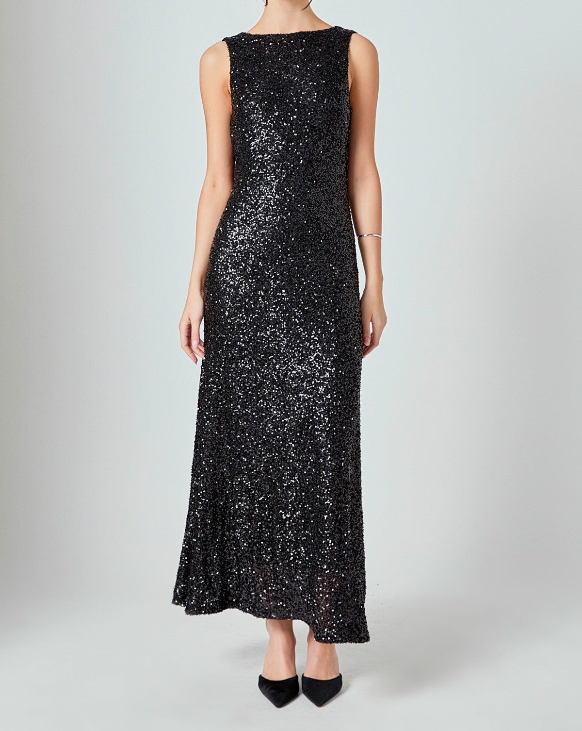 Loren Black Sequin Open Back Sleeveless Maxi Dress