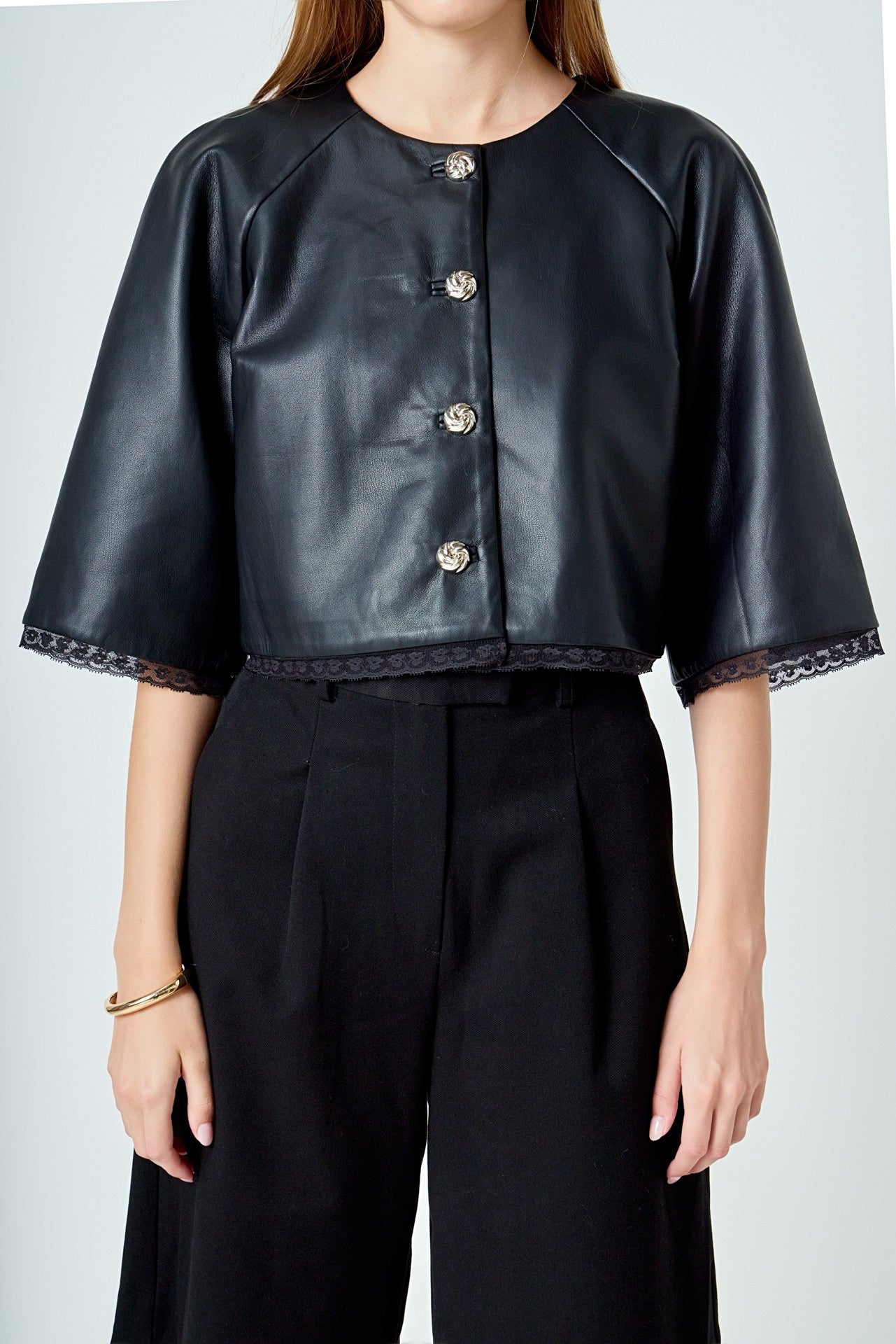 Clarissa Black Soft Vegan Leather Cropped Jacket