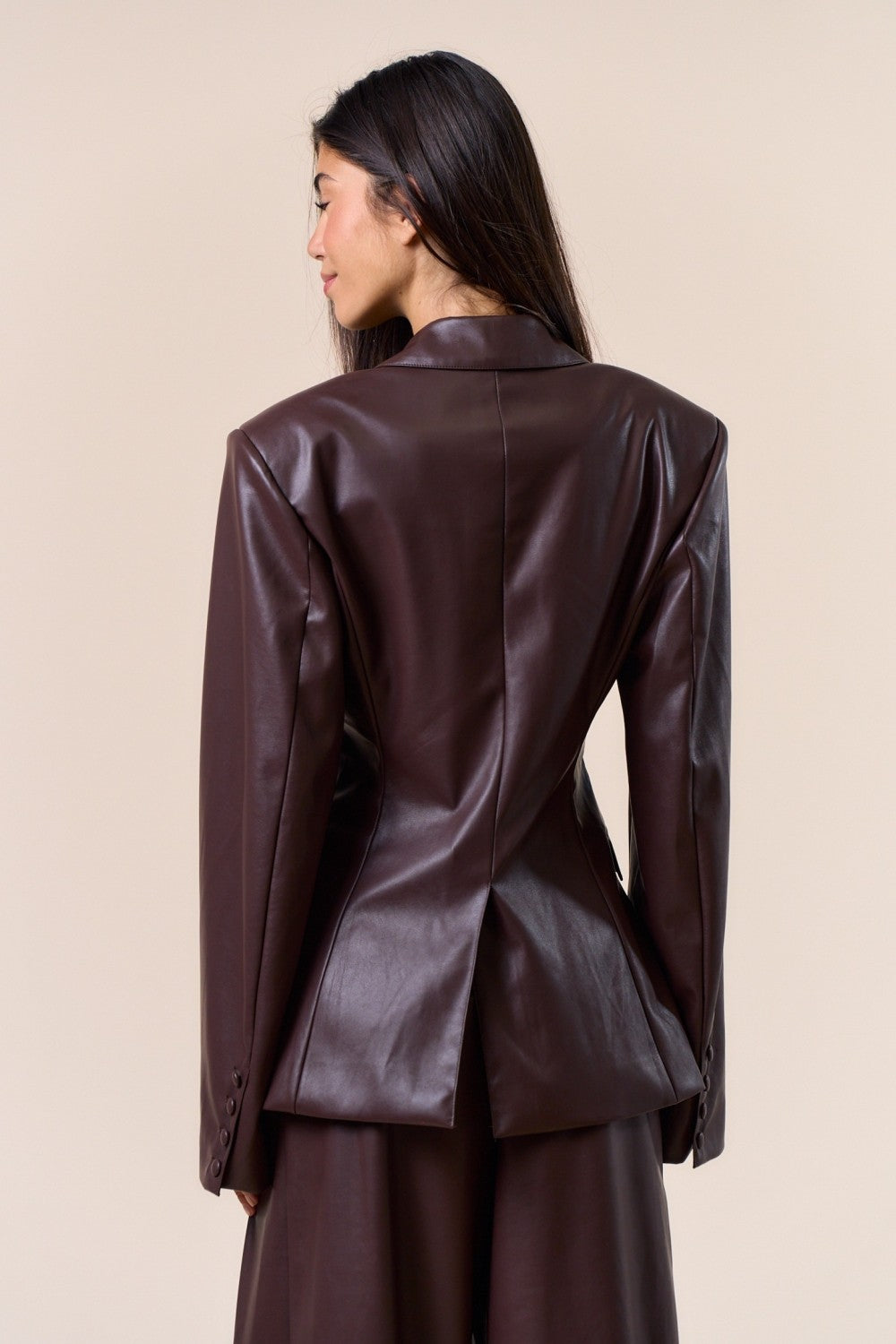 Mila Chocolate Vegan Leather Boyfriend Blazer