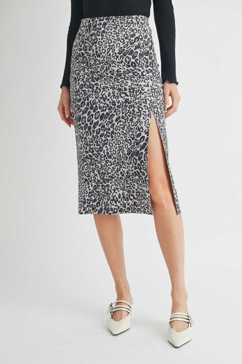 Blair Leopard Super Soft Side Slit Midi Skirt