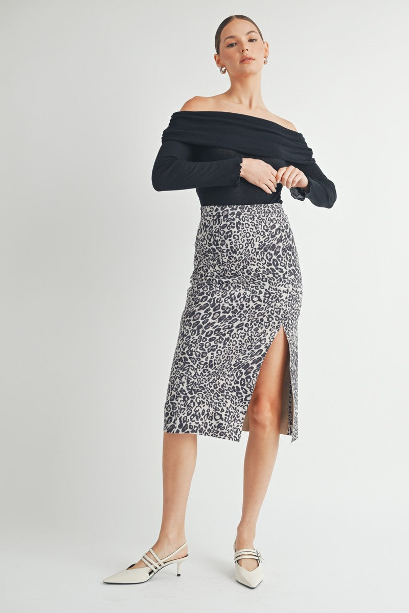 Blair Leopard Super Soft Side Slit Midi Skirt