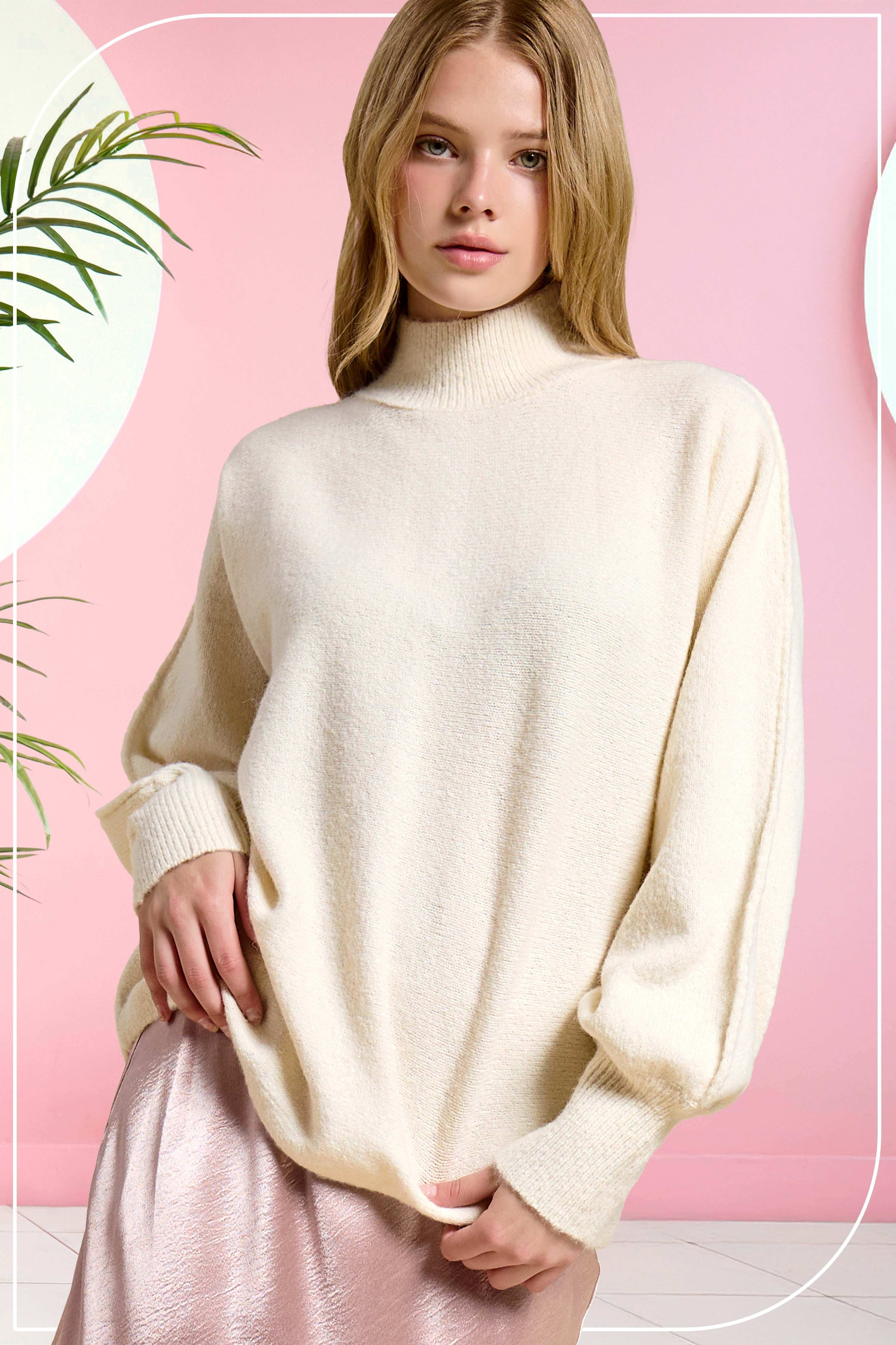 Glenn almond mock neck balloon sleeve sweater