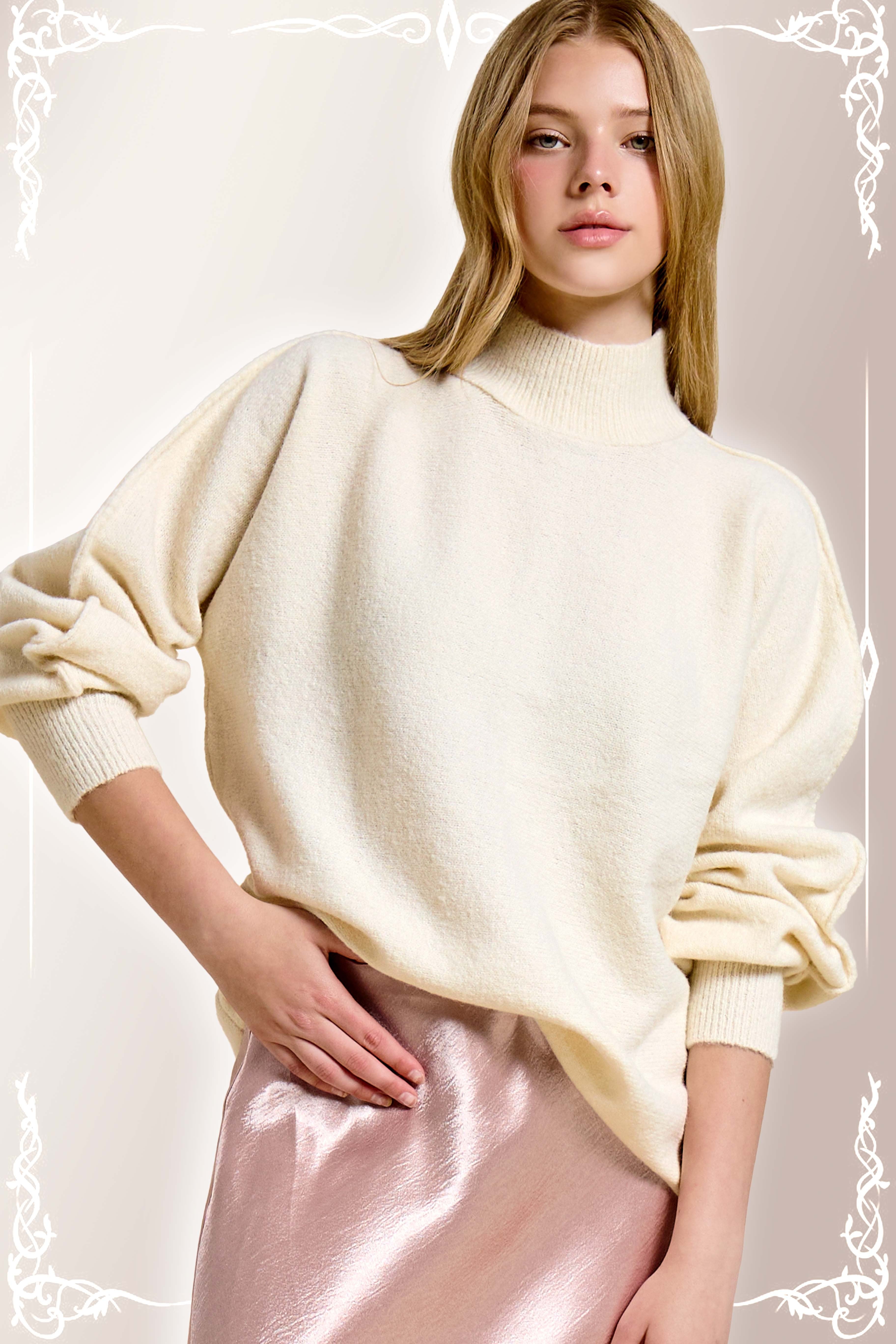 Glenn almond mock neck balloon sleeve sweater