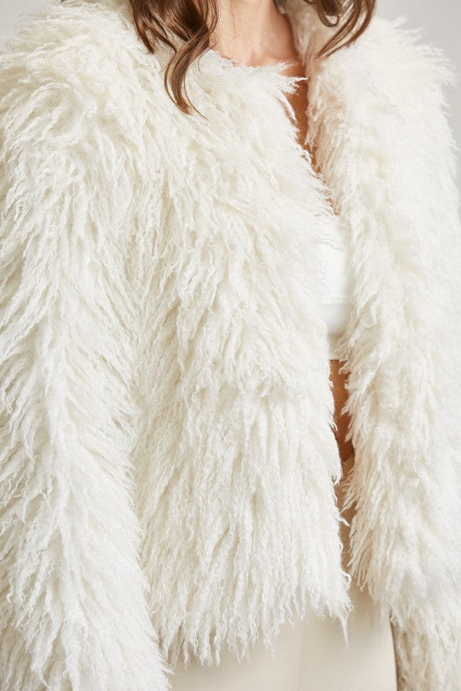 Aubrey Cream Faux Fur Crop Jacket