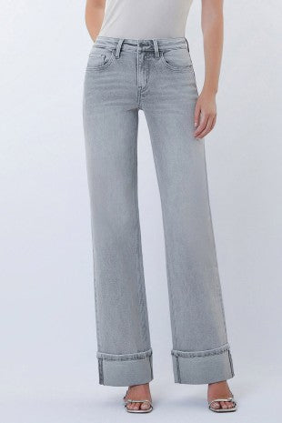 Polly Light Grey High Rise Cuffed Jeans