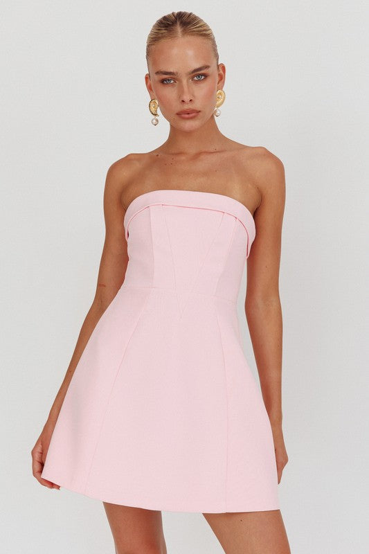 Eleanor Pink Strapless A Line Mini Dress