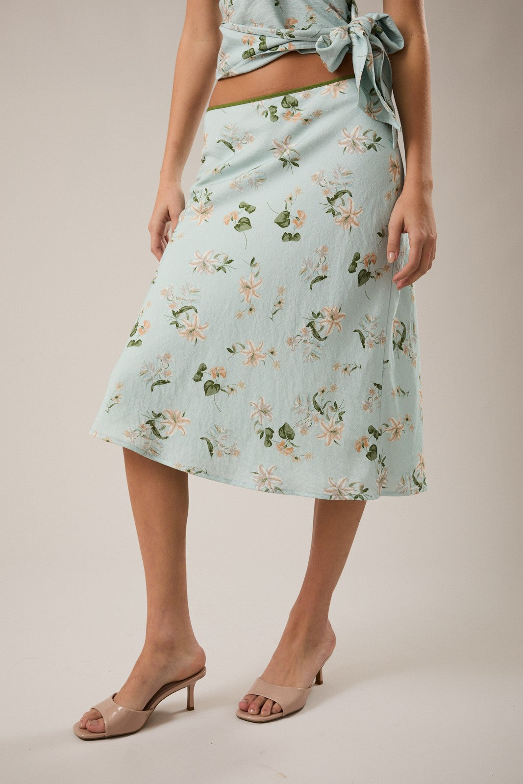 Ivy mint floral bias cut midi skirt