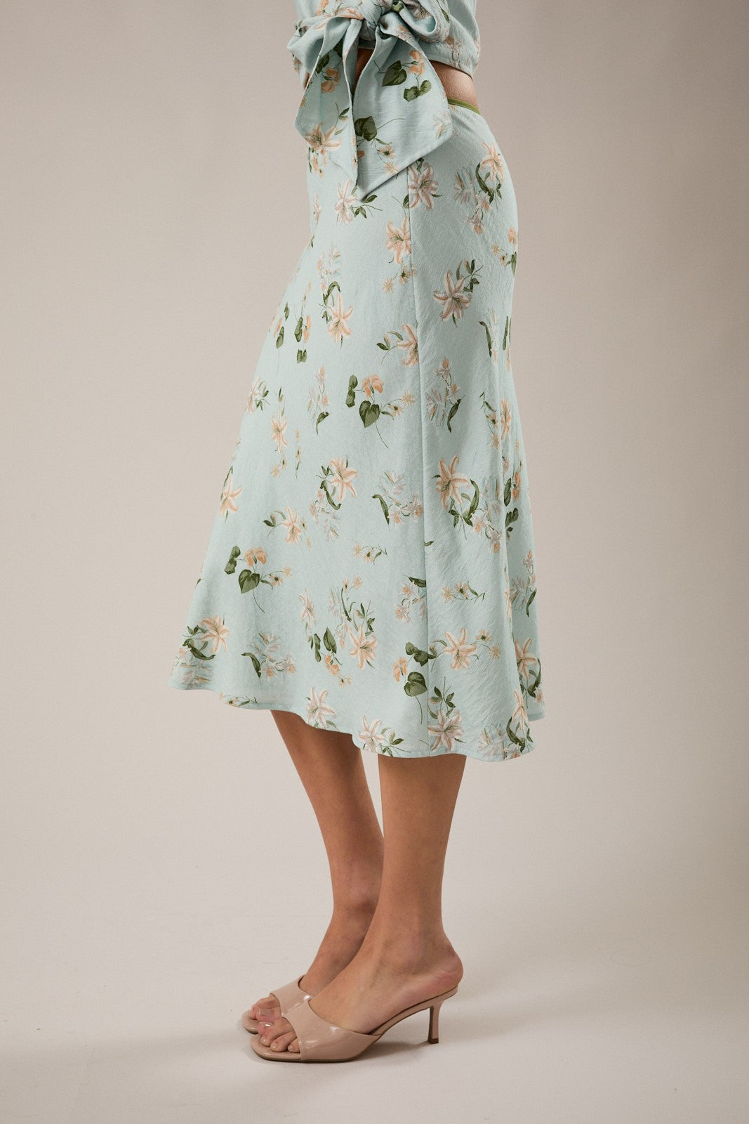 Ivy mint floral bias cut midi skirt