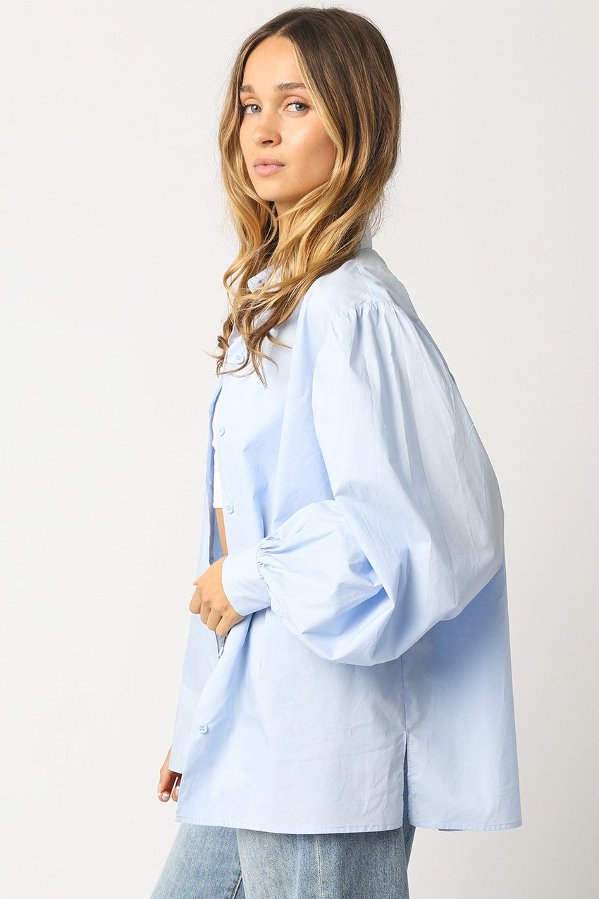 Unice Light Blue Balloon Sleeve Button Up Top