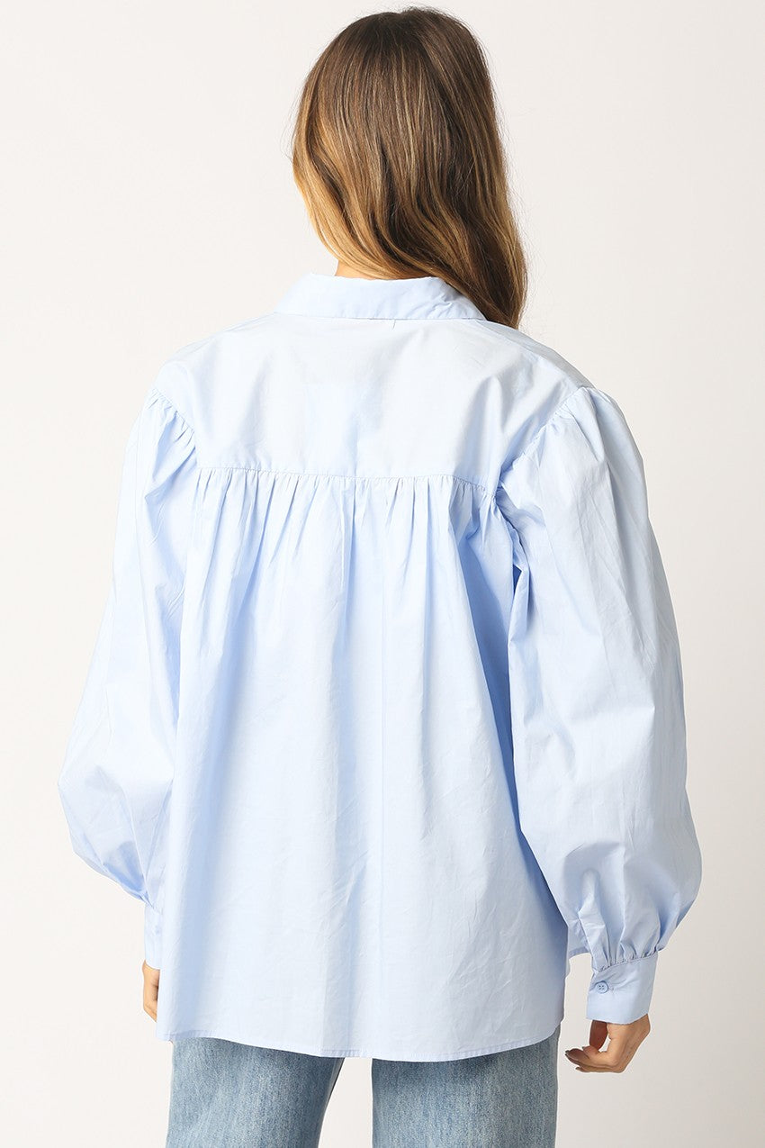 Unice Light Blue Balloon Sleeve Button Up Top