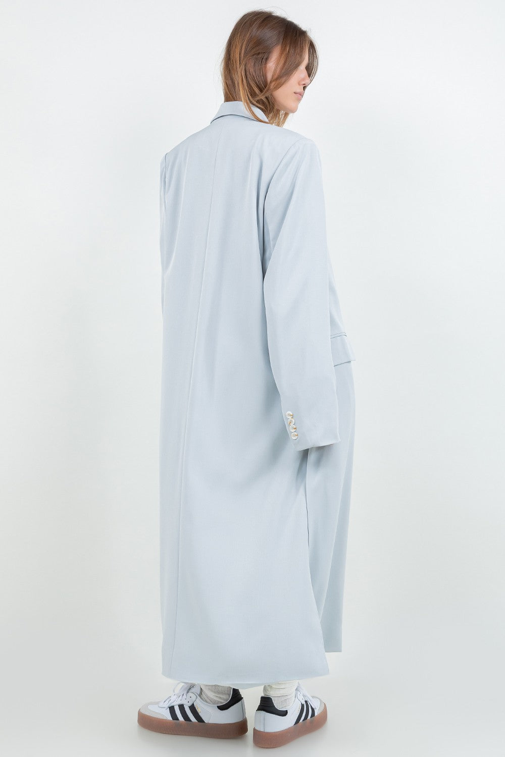 Quen light blue button closure long blazer