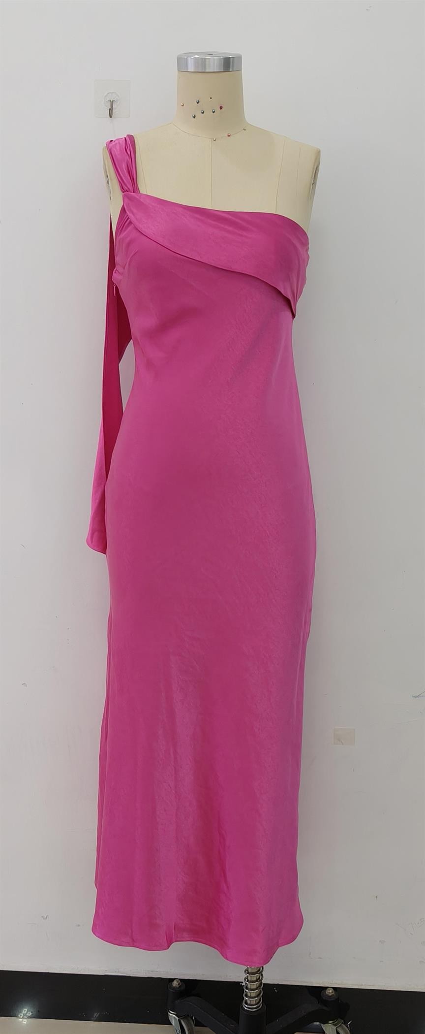 Aya fuchsia satin one shoulder maxi dress