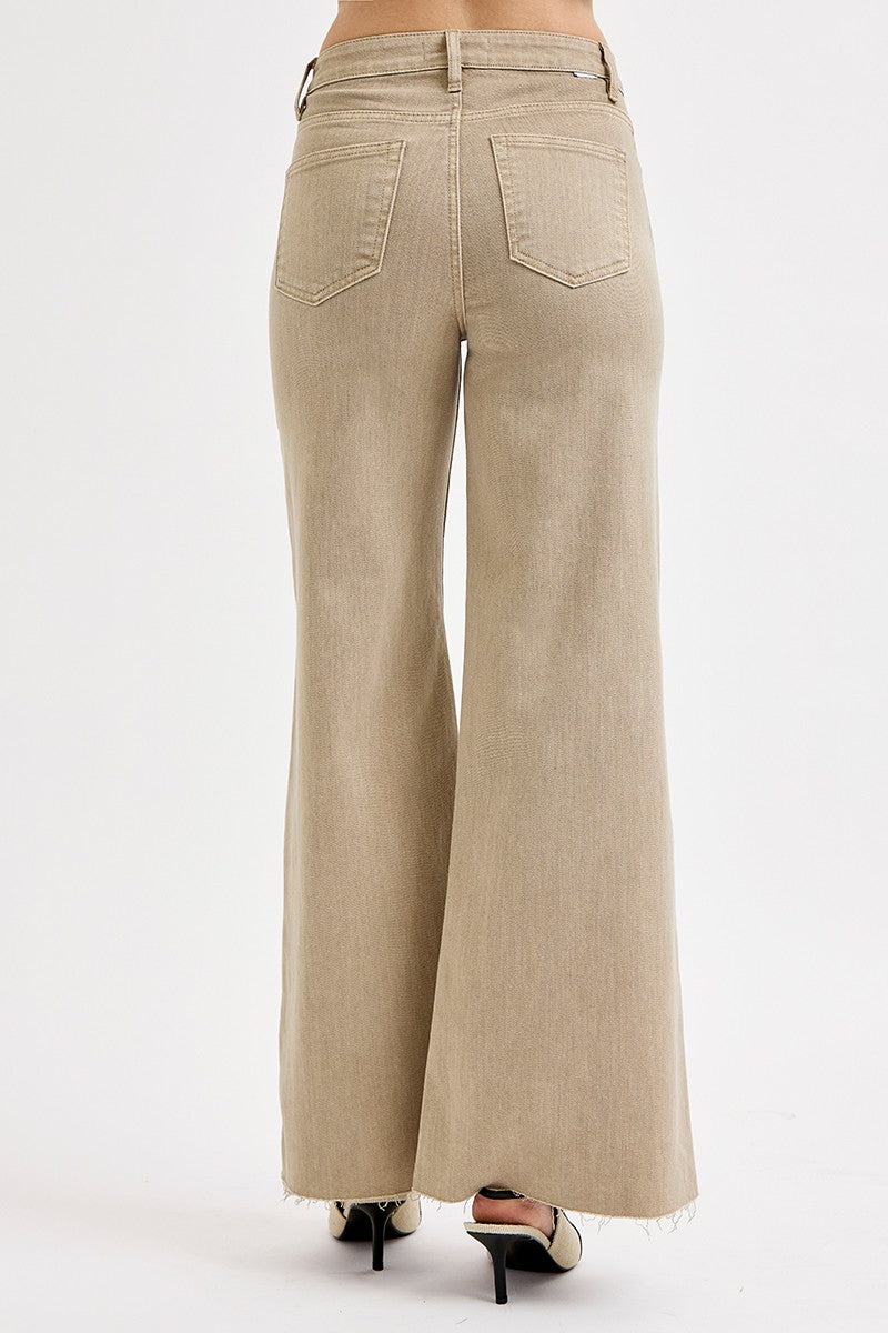 Micah Taupe Denim Palazzo Pant with Gold Stitch