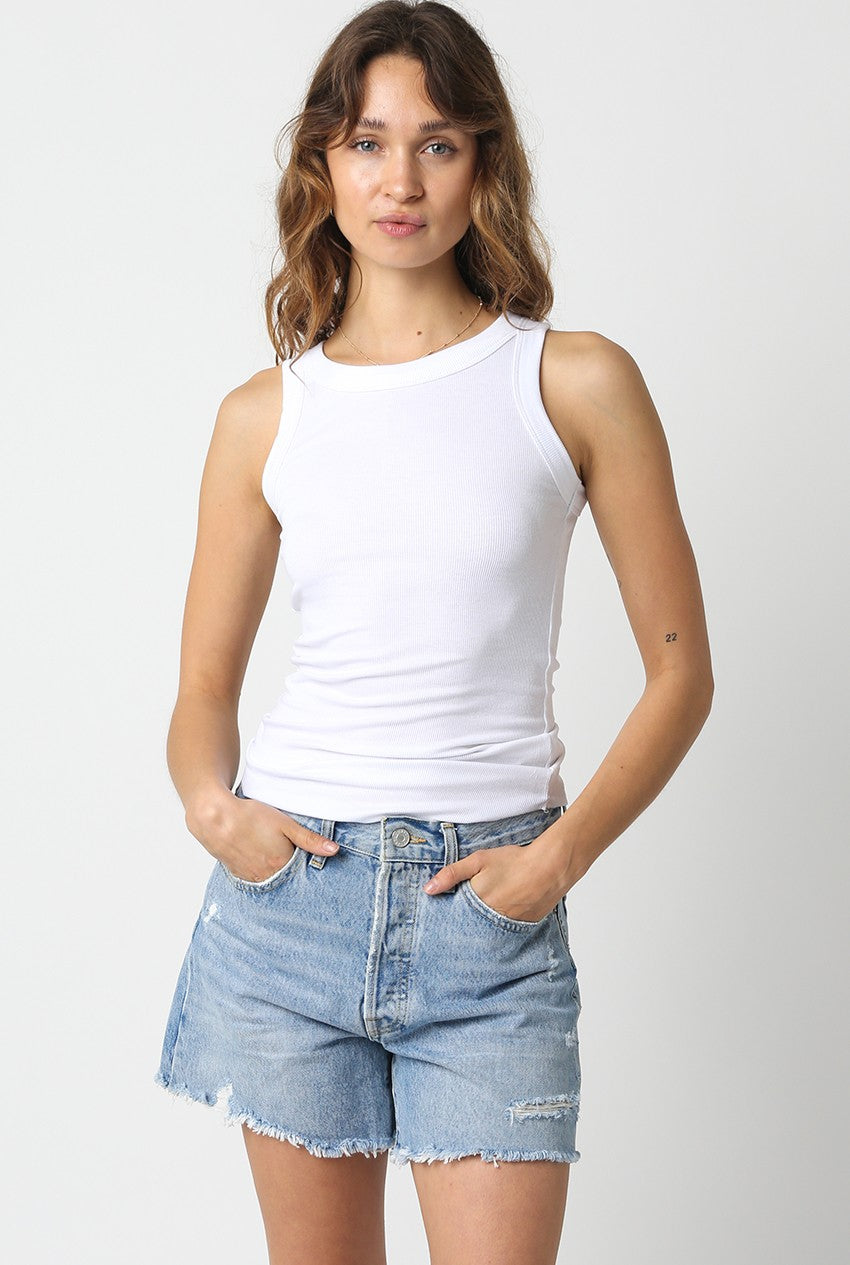 Tia white A-frame ribbed tank top