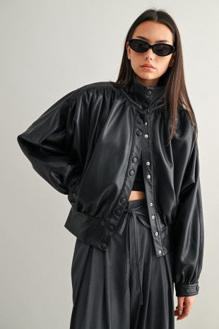Kitt black vegan leather bomber