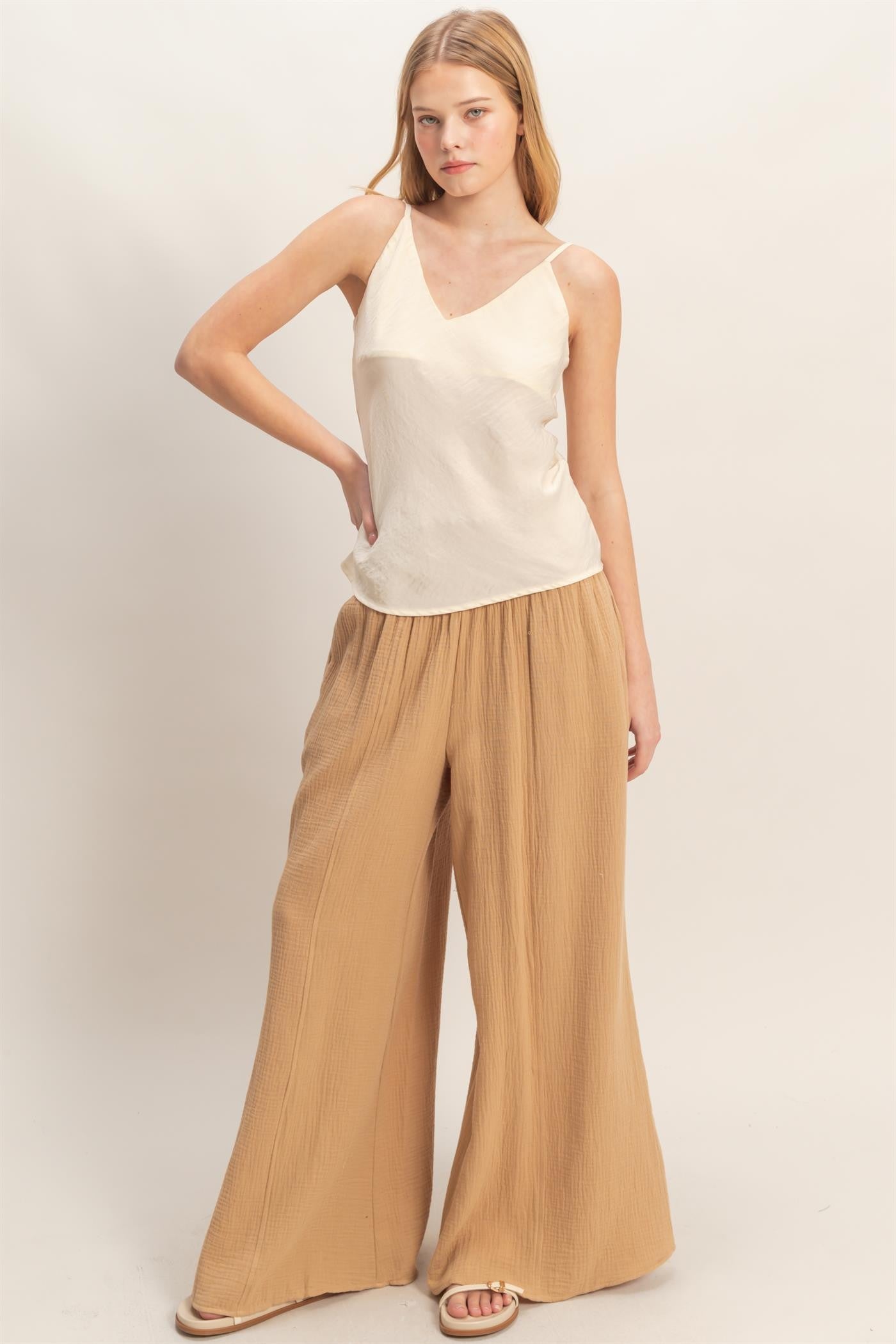 Kelis ivory spaghetti strapped satin top