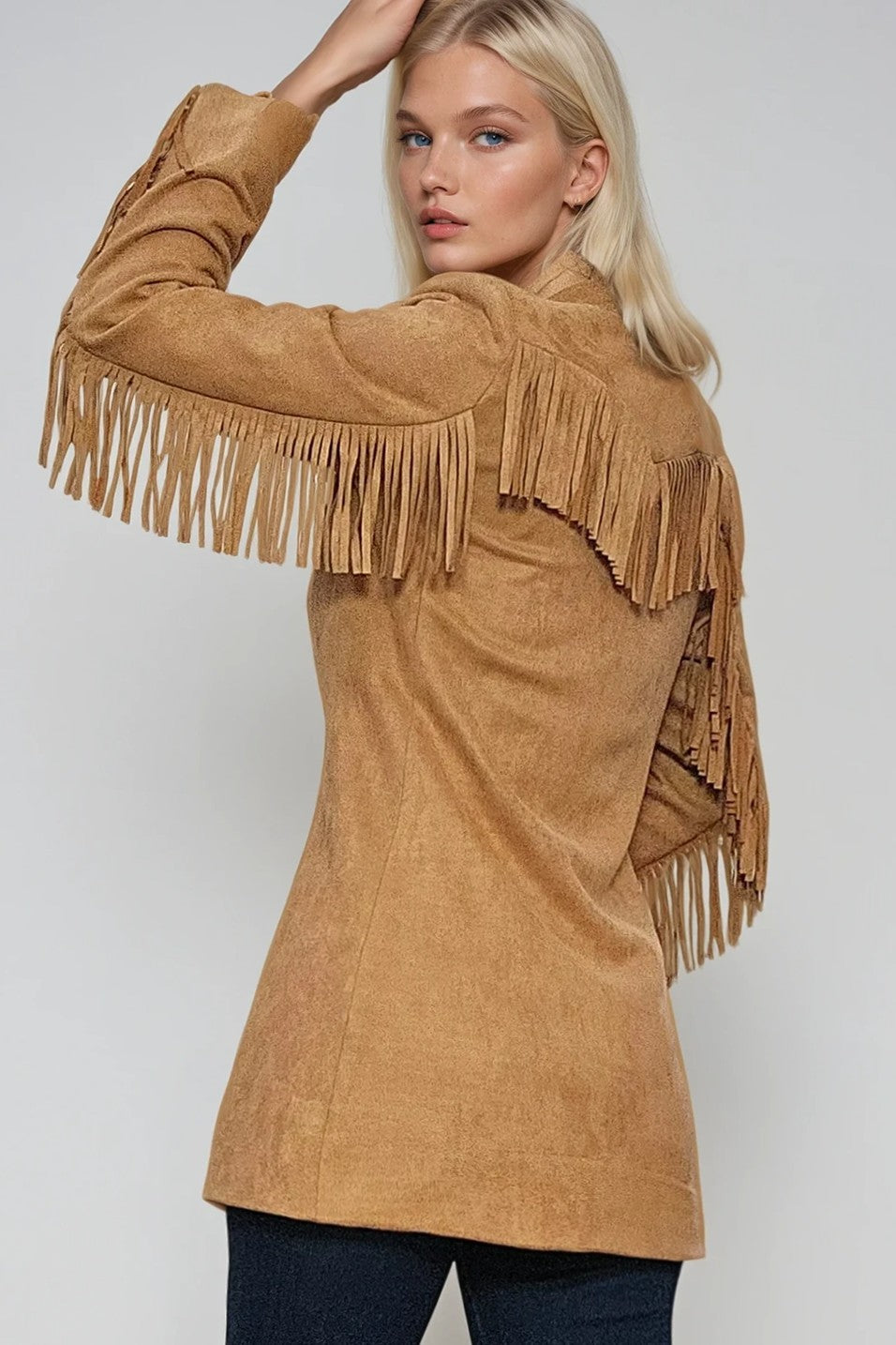 Calista Tan Suede Fringe Blazer