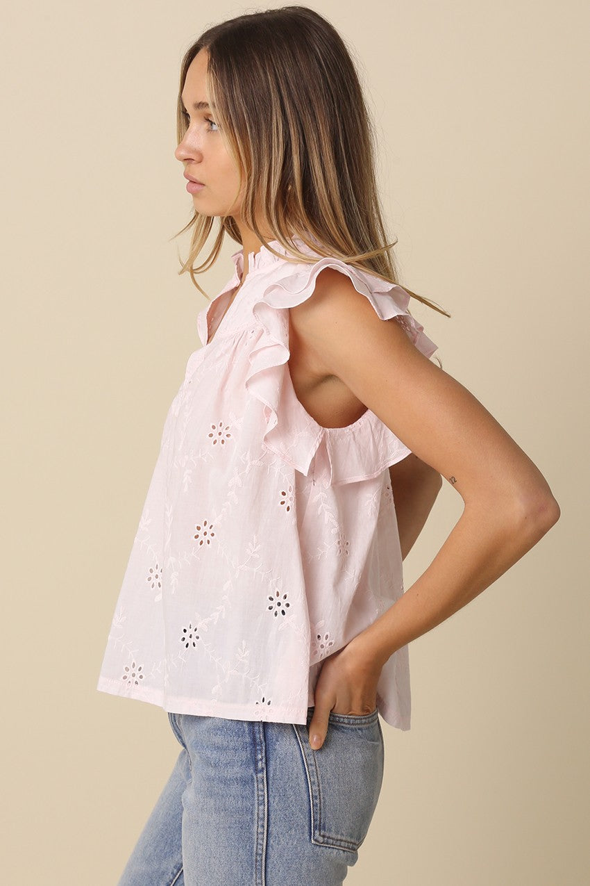 Kelley Baby Pink Eyelet Ruffle Sleeve Top