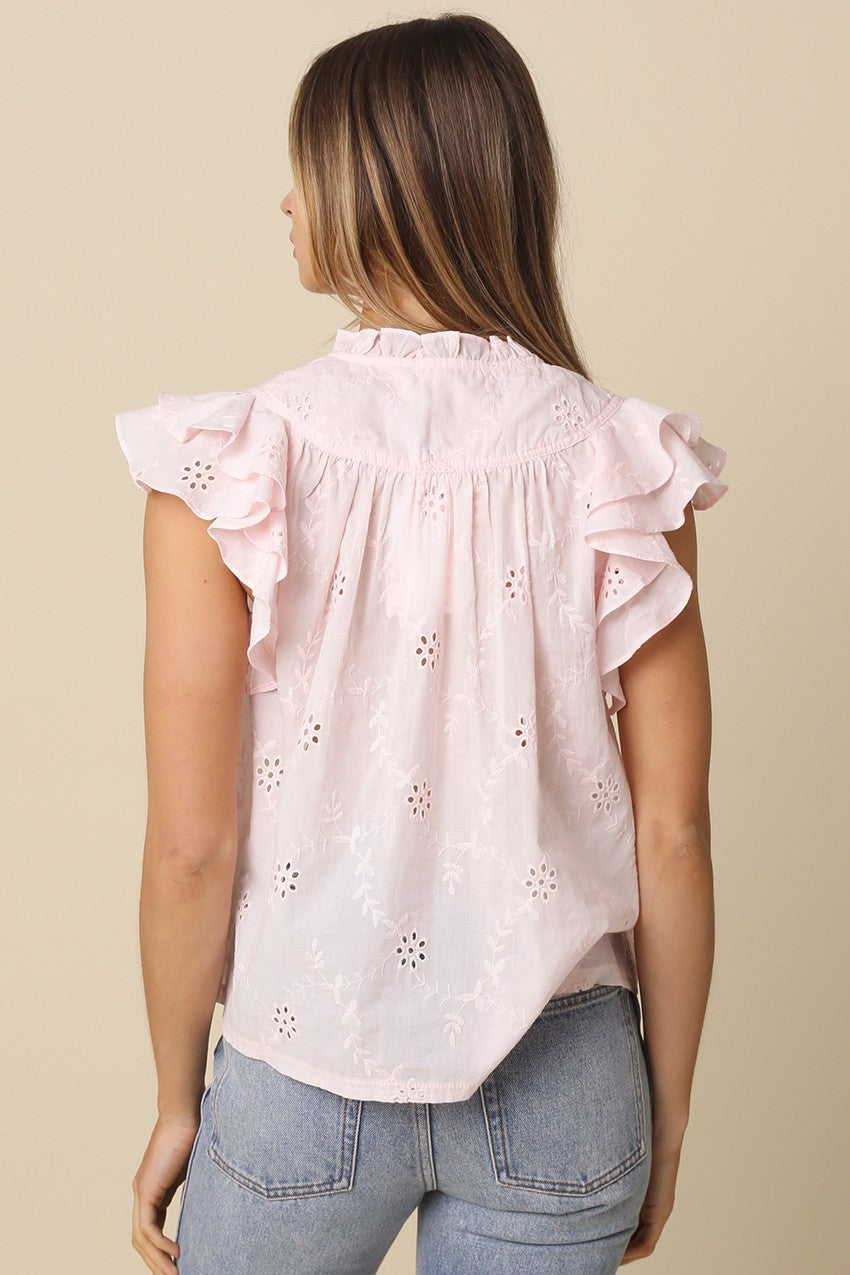 Kelley Baby Pink Eyelet Ruffle Sleeve Top