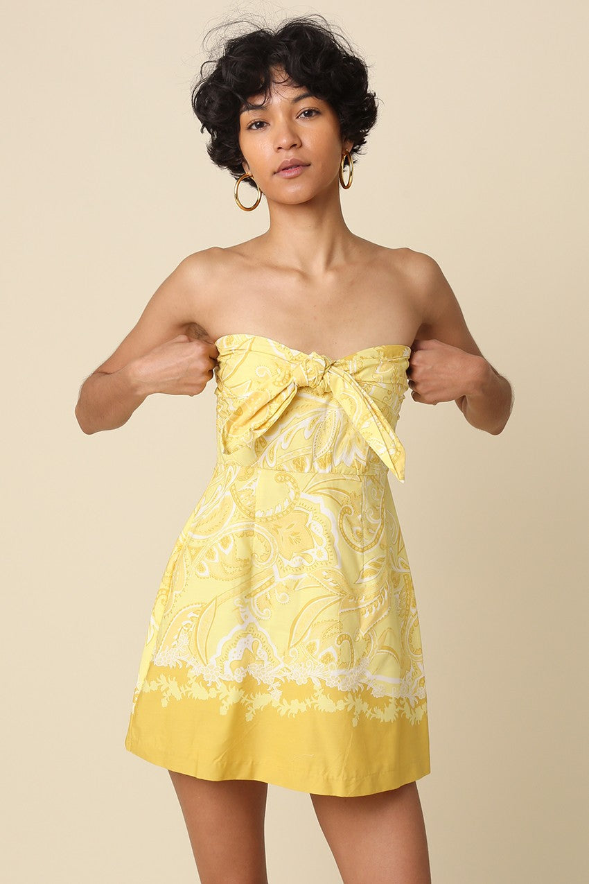 Julietta Yellow Bandana Strapless Mini Dress