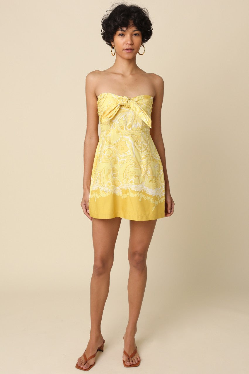 Julietta Yellow Bandana Strapless Mini Dress