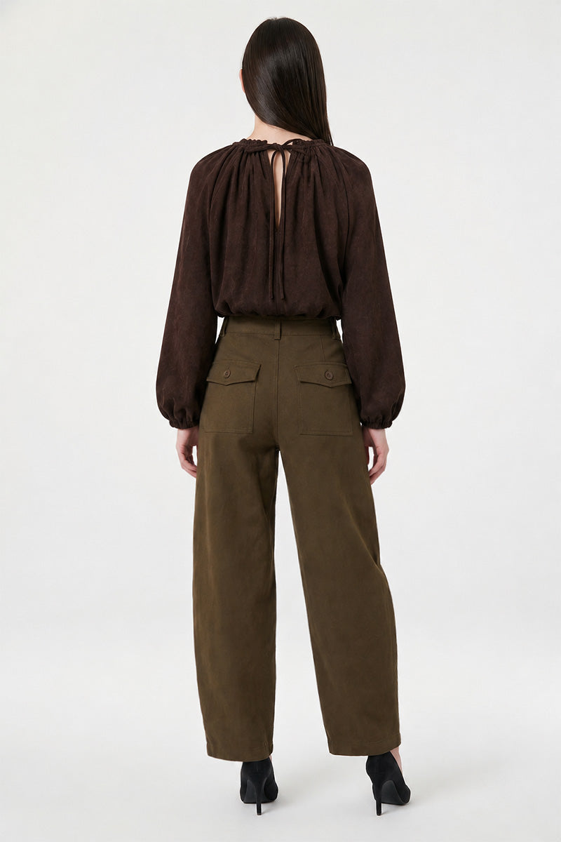 Jordin Dark Olive Mid Rise Wide Leg Pants