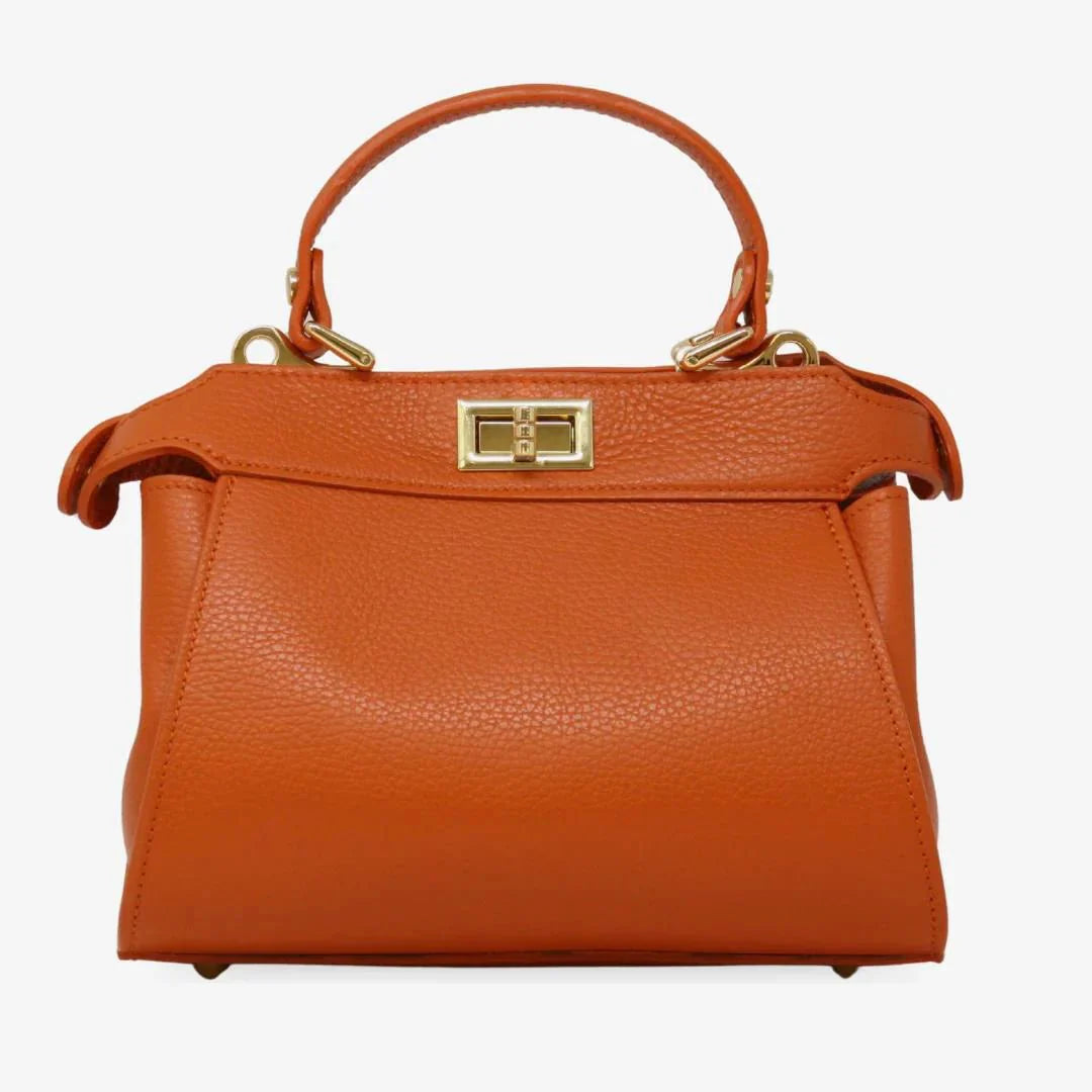 Fernanda Orange Genuine Italian Leather Handle And Crossbody Bag