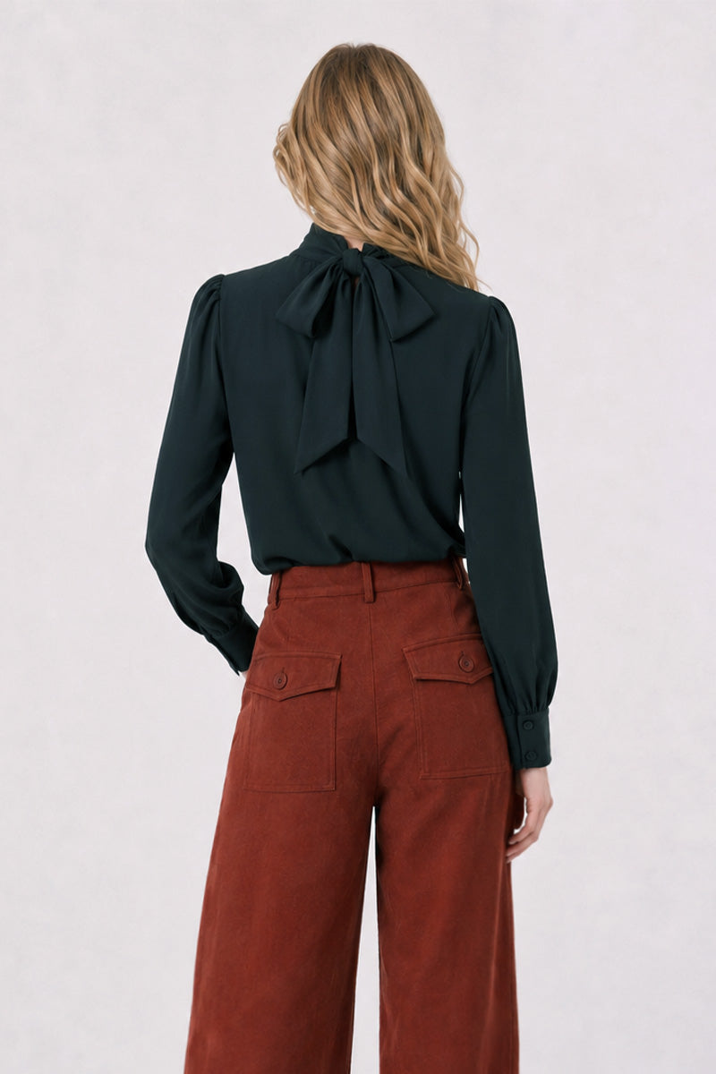Avery Black Long Sleeve Draped Mock Neck Top