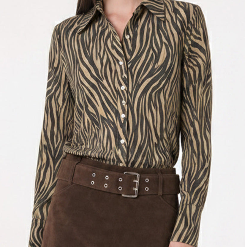 Dani Zebra Print Slim Fit Long Sleeve Top