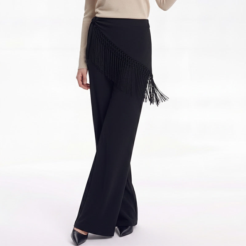 Jackie Black Tailored Pants With Fringe Scarf