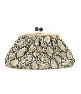 Cleo Black Gold Snake Accent Clutch