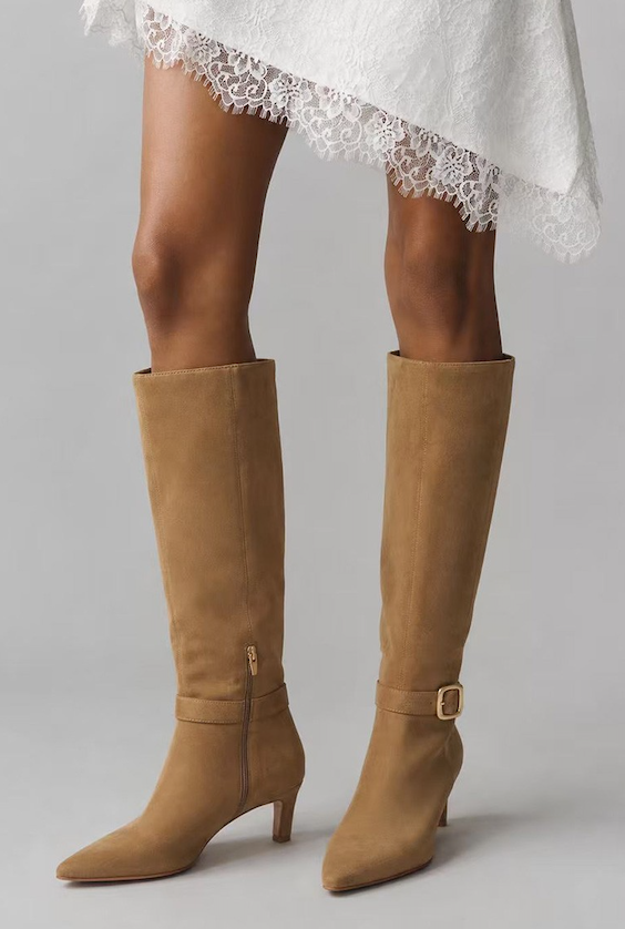 Alexa Khaki Gold Hardware Suede Boots