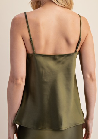 Liora Olive Satin Cowl Neck Cami