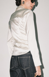 Lucia Cream Satin Button Up Shirt With Matching Tank