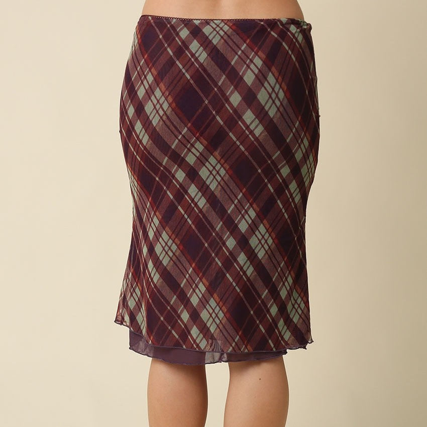 Lily Plaid Mid Rise Midi Skirt