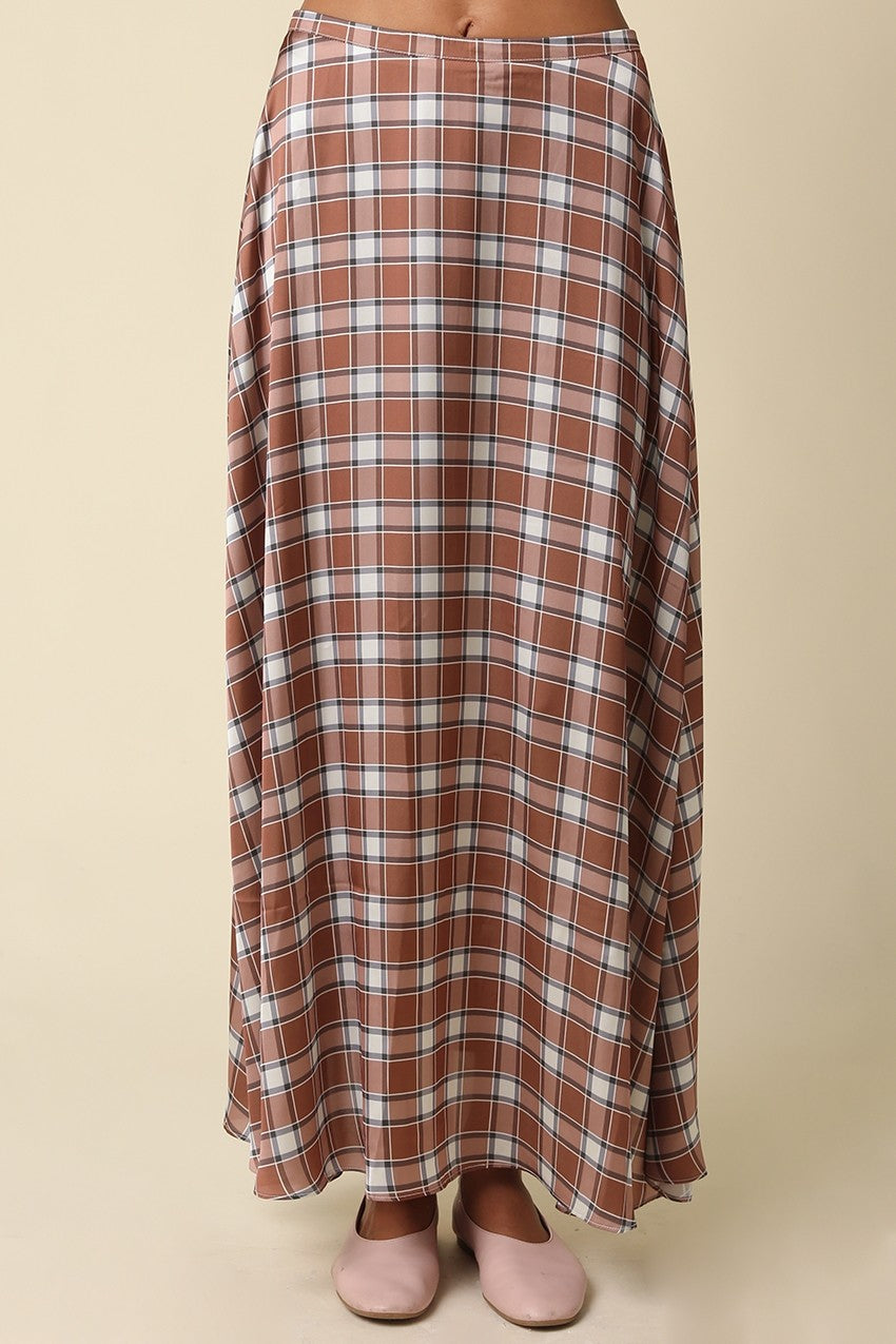 Dallas Plaid Satin Maxi Skirt