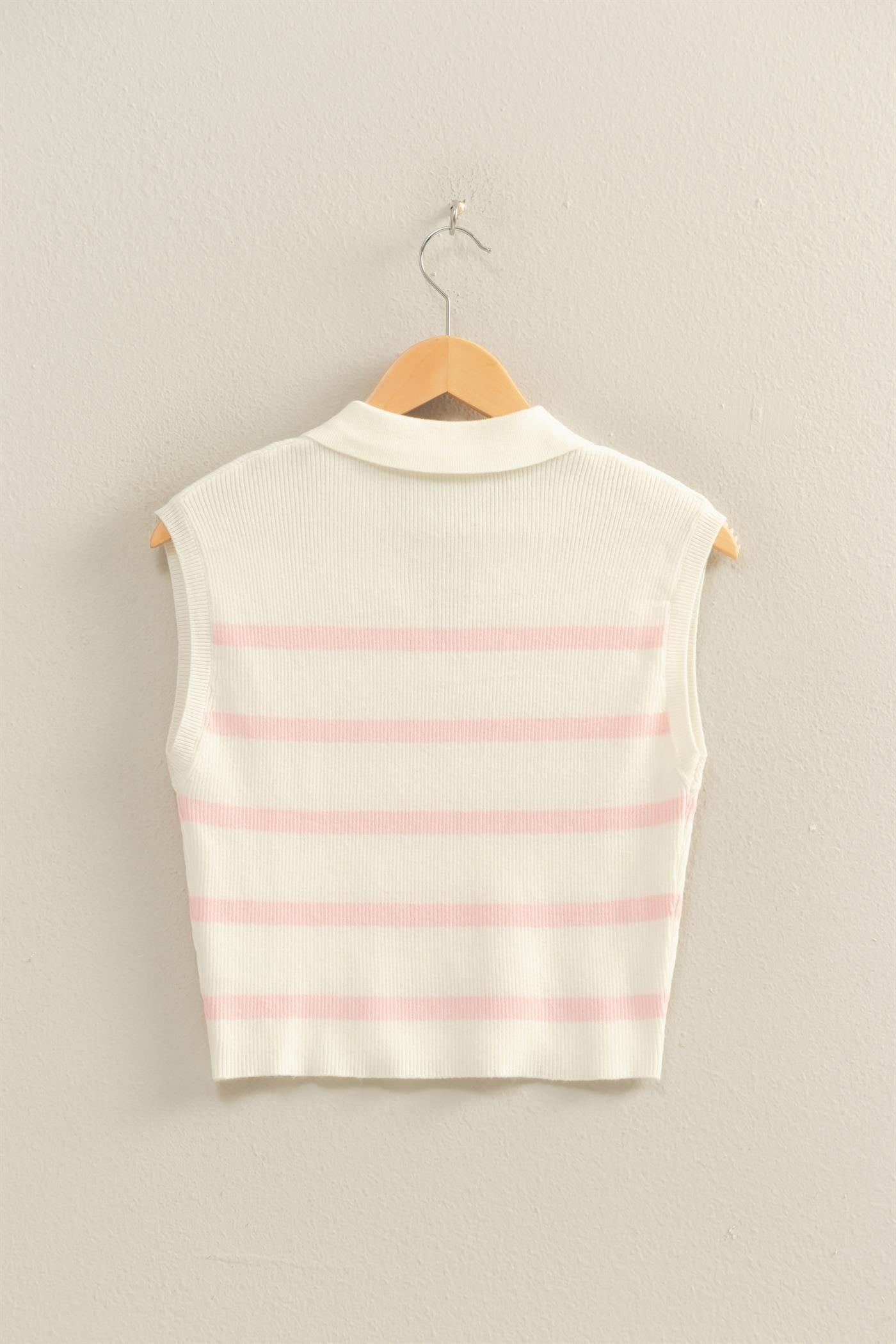 Polly pink and white striped vest top