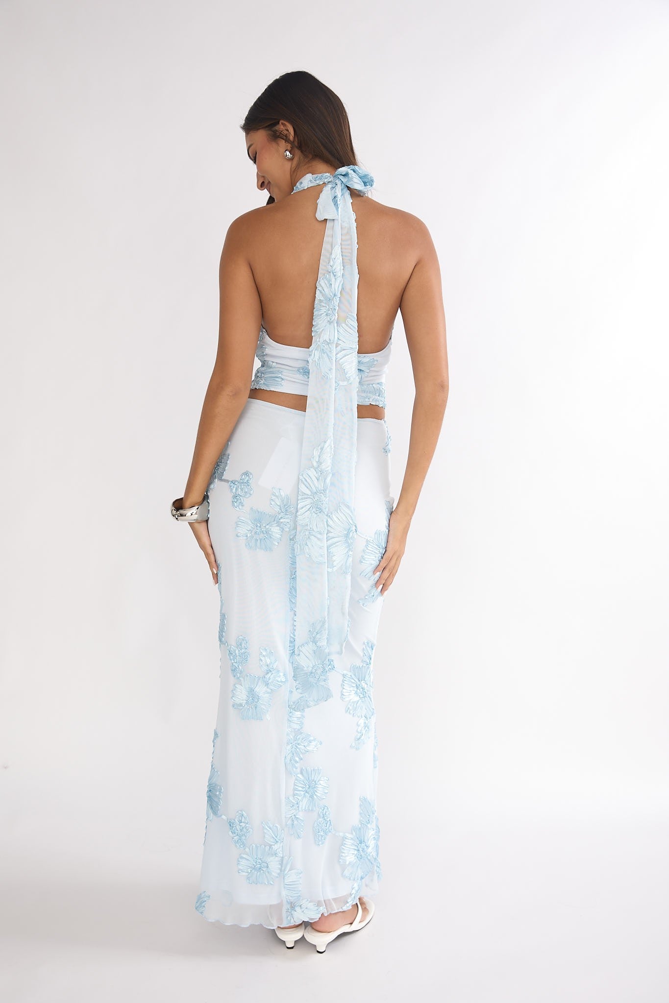Diana Light Blue Floral Halter Tie Top
