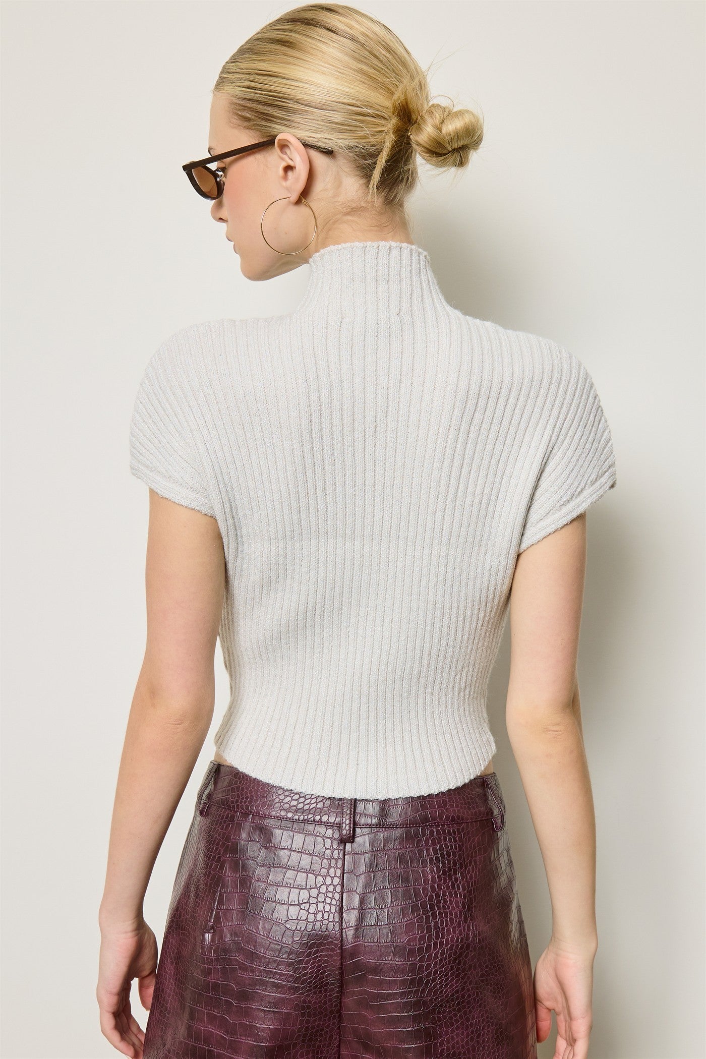 Aspen Silver Ribbed Mock Neck Knit Top