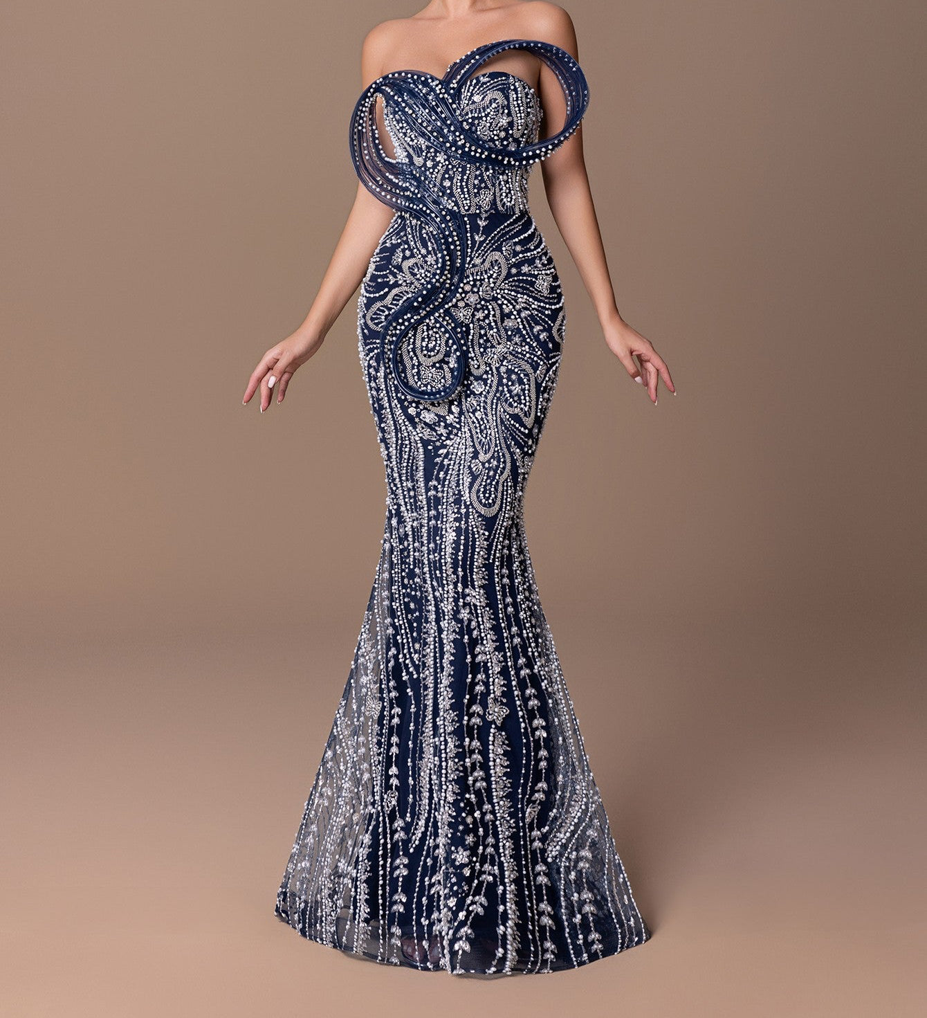 Ursula Blue Embellished Sequin Gown