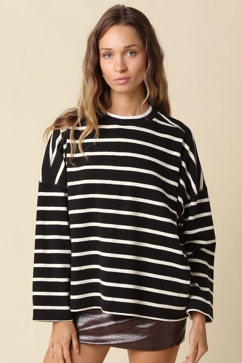 Hailey Black and White Striped Knit Top